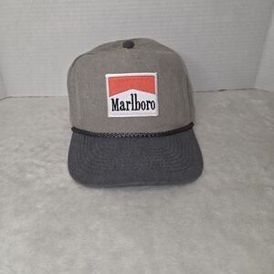 Marlboro Gray Two Tone Logo SnapBack Hat Cap w/Rope Detail